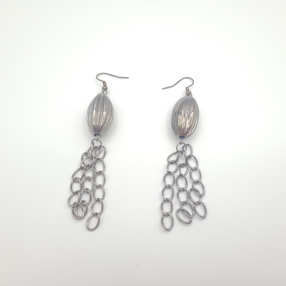 Vintage Silver Tone Chain Fringe Dangle Earrings - Picture 4 of 6